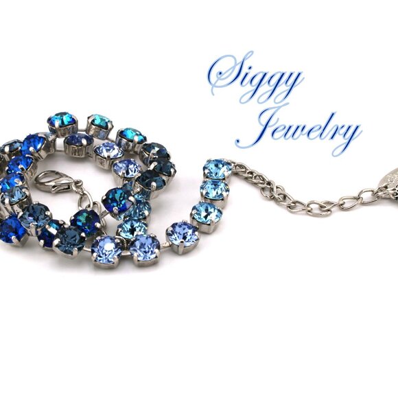 Blue Cascade Gradient Ombré Tennis Necklace made with Austrian Crystals - Picture 6 of 8